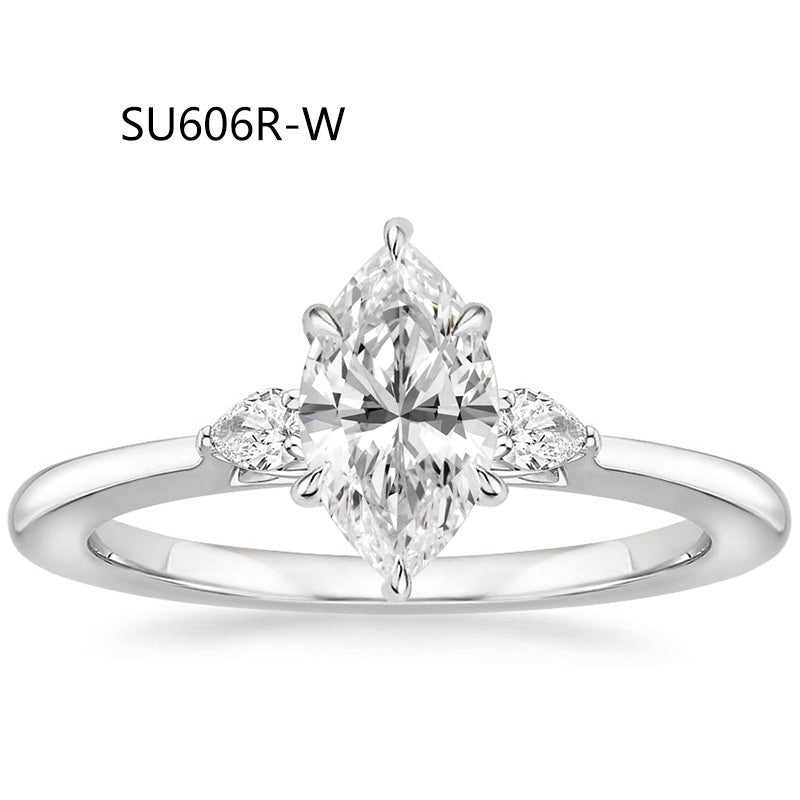 Fashion Luxury Three-Stone Diamond Ring 1 Carat Wedding Ring S925 Sterling Silver Plated 18K Gold Lab-Grown Diamond Ring for Women