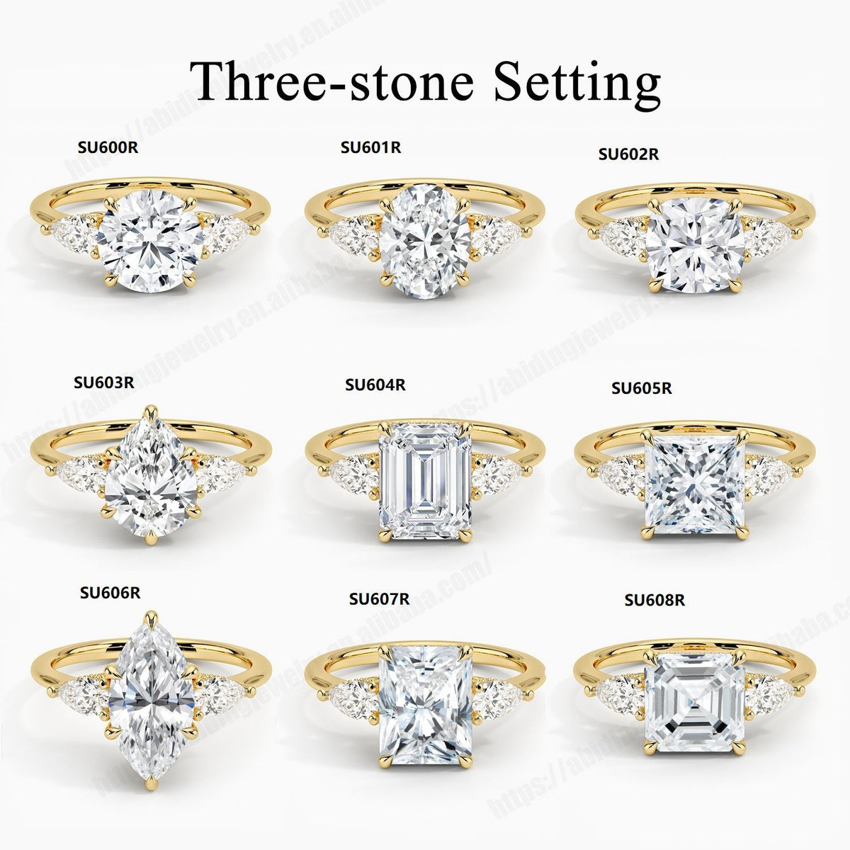 Fashion Luxury Three-Stone Diamond Ring 1 Carat Wedding Ring S925 Sterling Silver Plated 18K Gold Lab-Grown Diamond Ring for Women